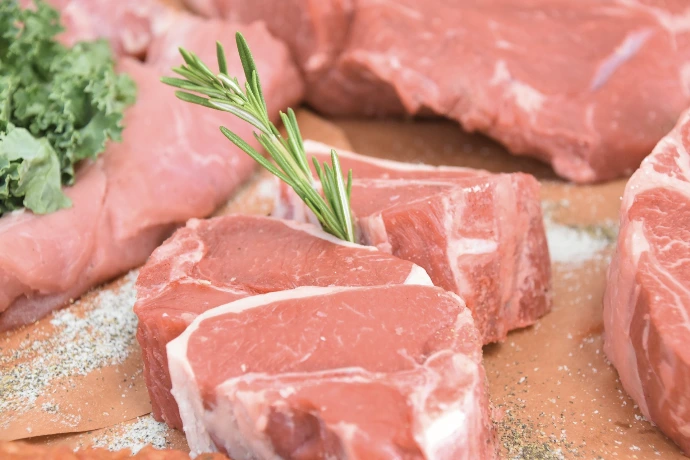raw meat with green leaves